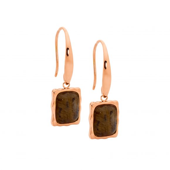 Rose Gold Plated Stainless Steel Labardorite Drop Earrings