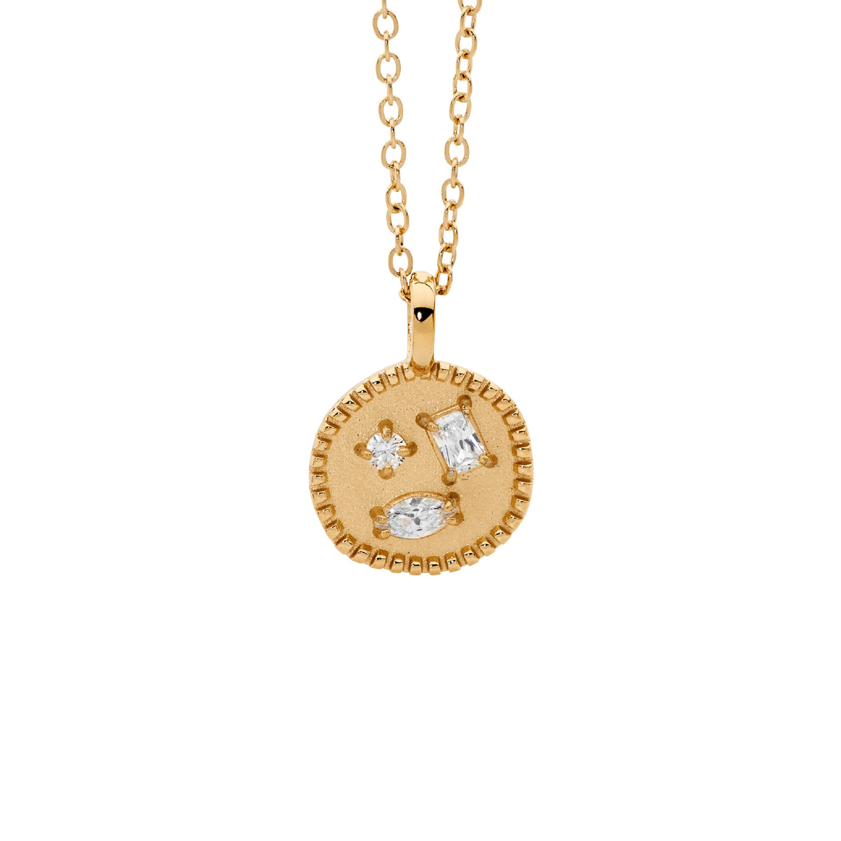 Gold Plated Stainless Steel Crystal Disc Pendant