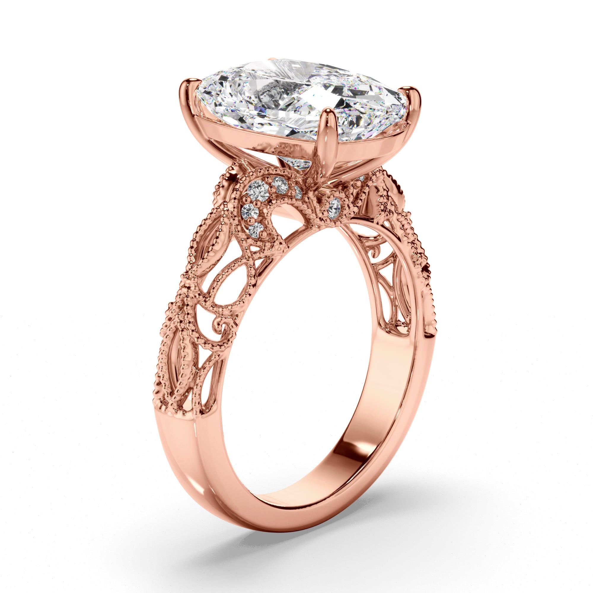 'Taylor Swift' esk Cushion Cut Diamond Filigree Engagement Ring