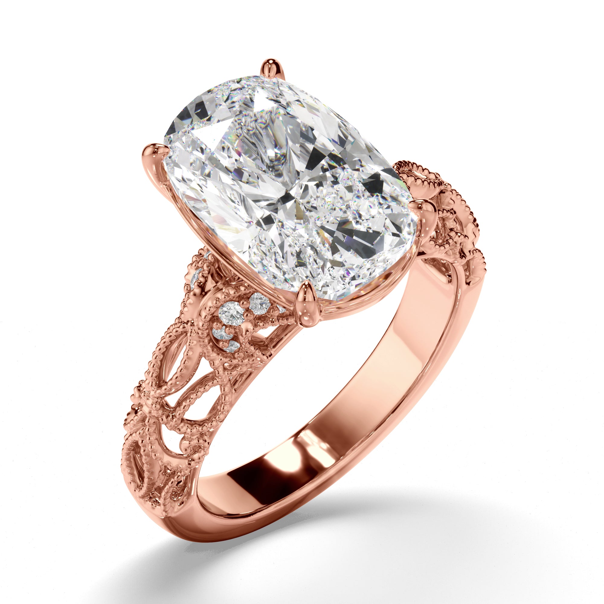 'Taylor Swift' esk Cushion Cut Diamond Filigree Engagement Ring