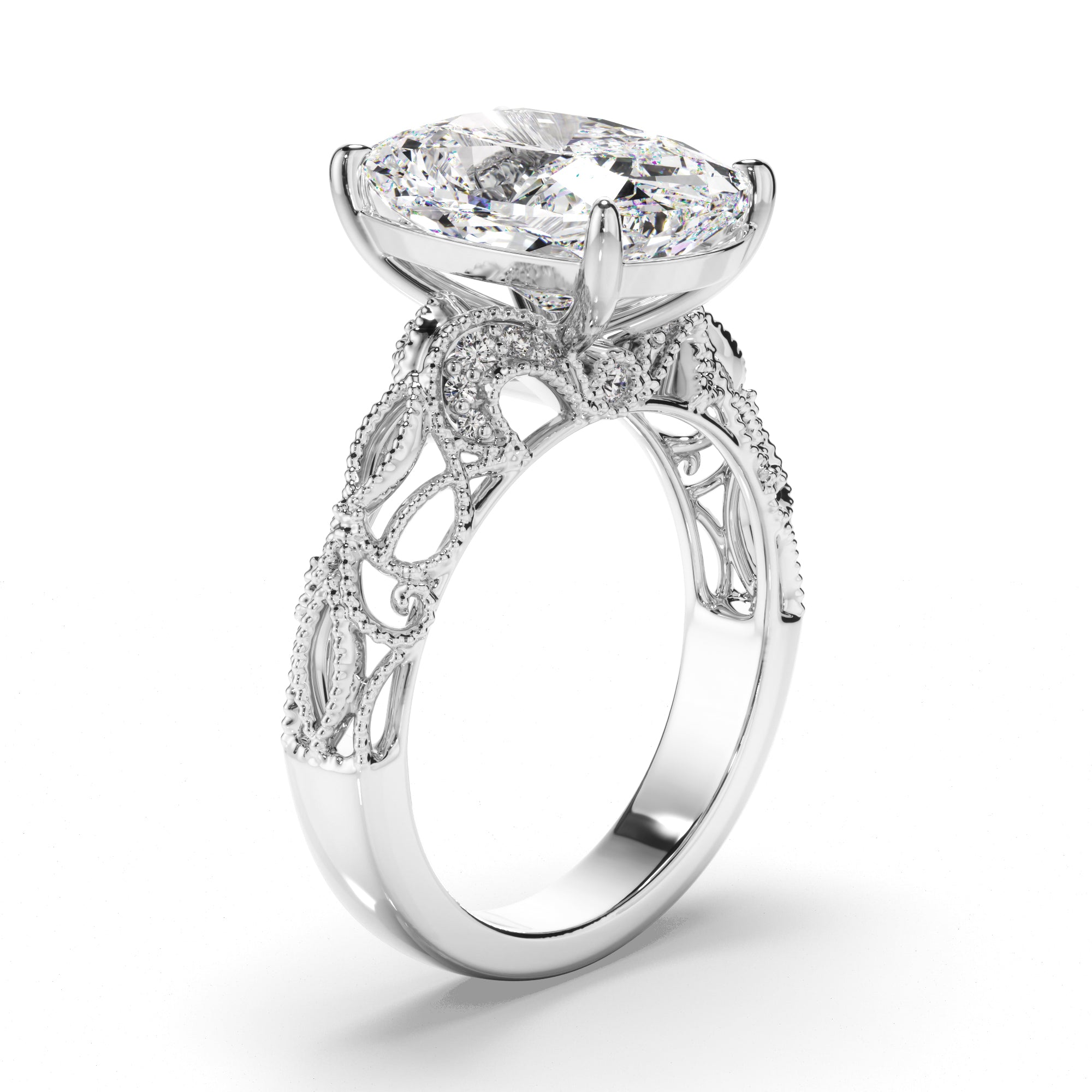 'Taylor Swift' esk Cushion Cut Diamond Filigree Engagement Ring