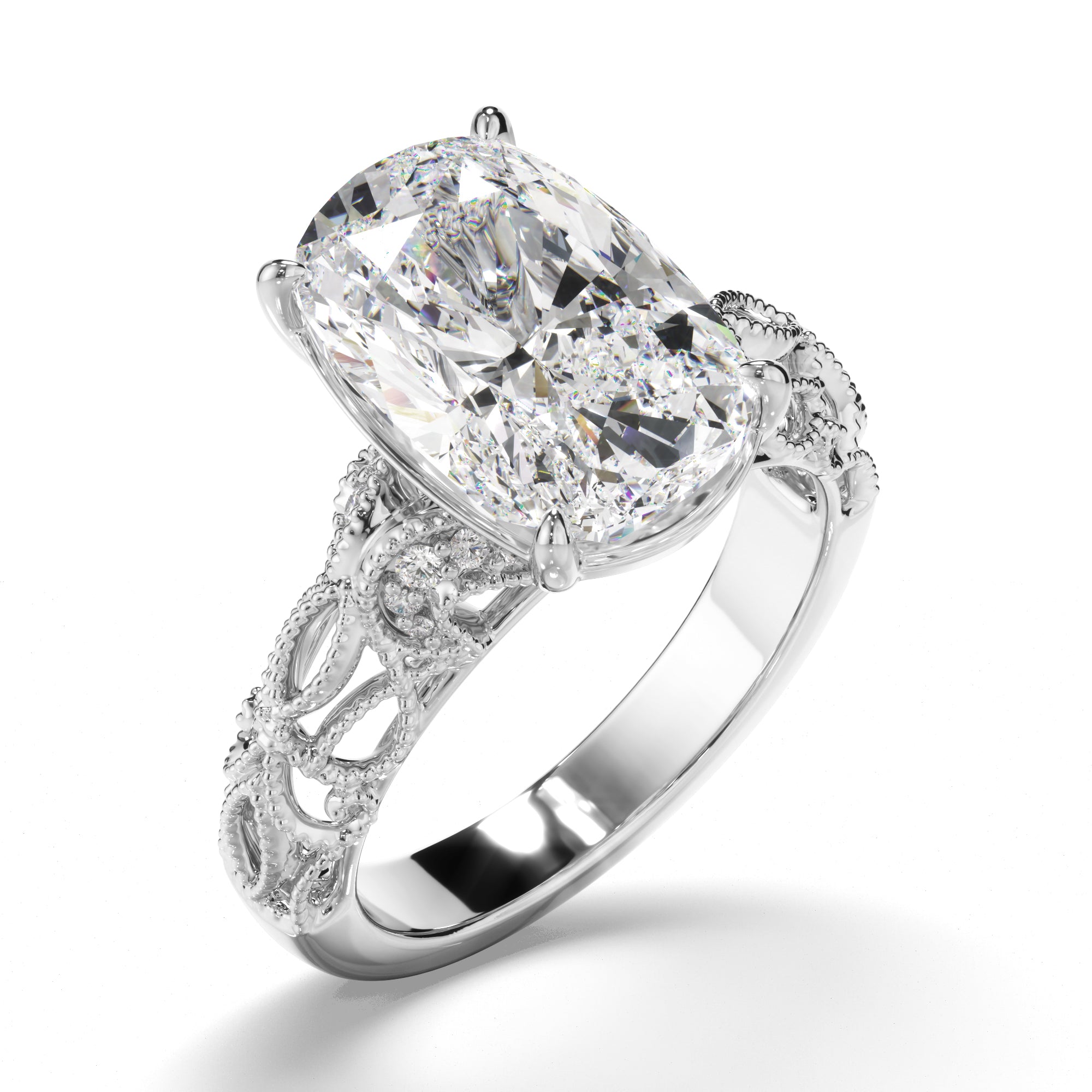 'Taylor Swift' esk Cushion Cut Diamond Filigree Engagement Ring