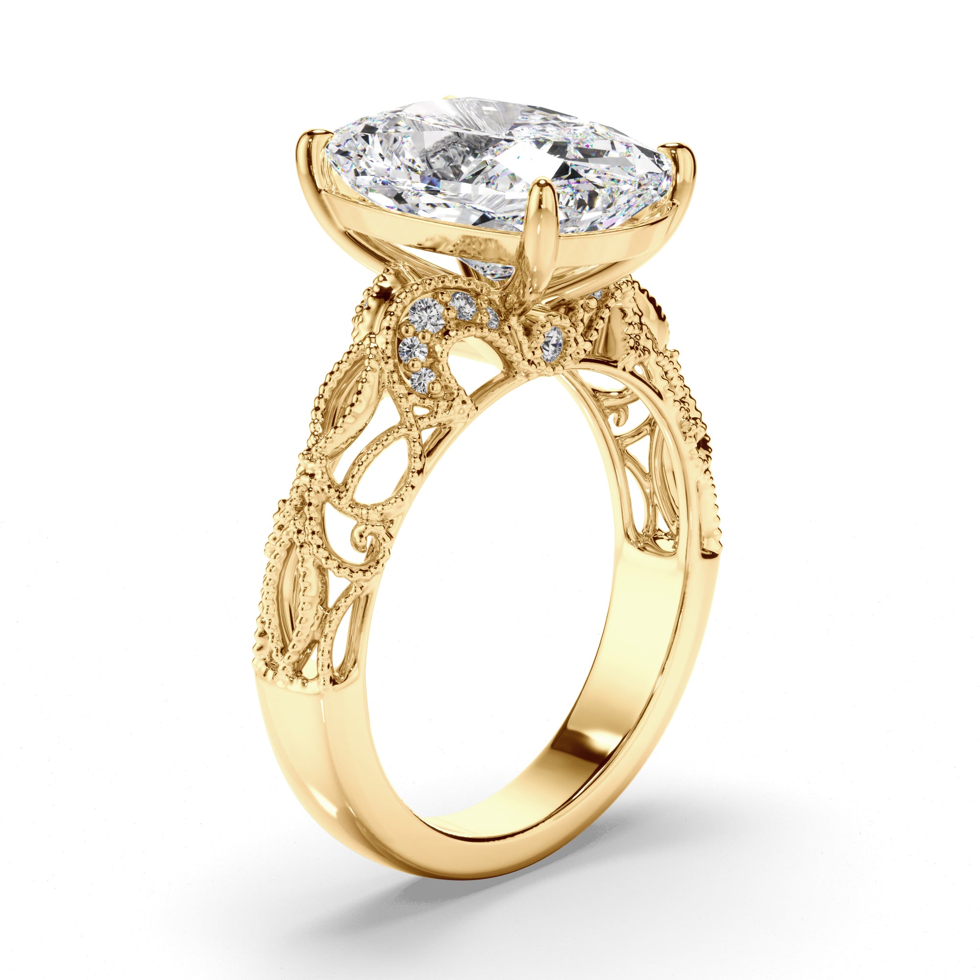 'Taylor Swift' esk Cushion Cut Diamond Filigree Engagement Ring