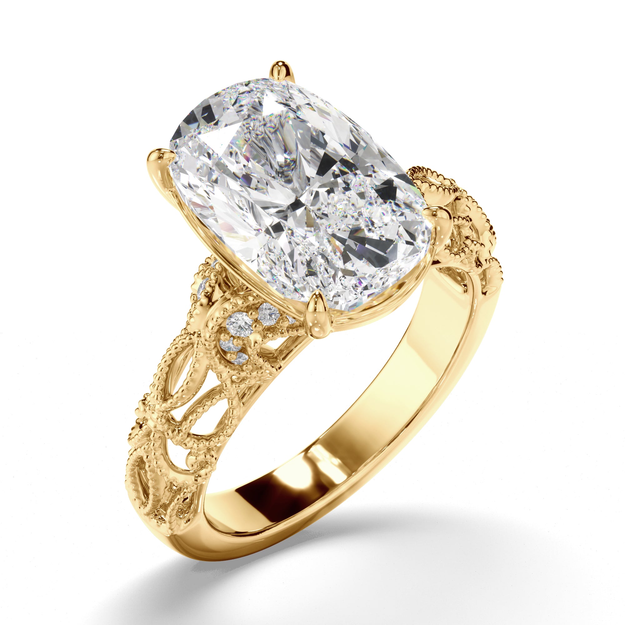 'Taylor Swift' esk Cushion Cut Diamond Filigree Engagement Ring