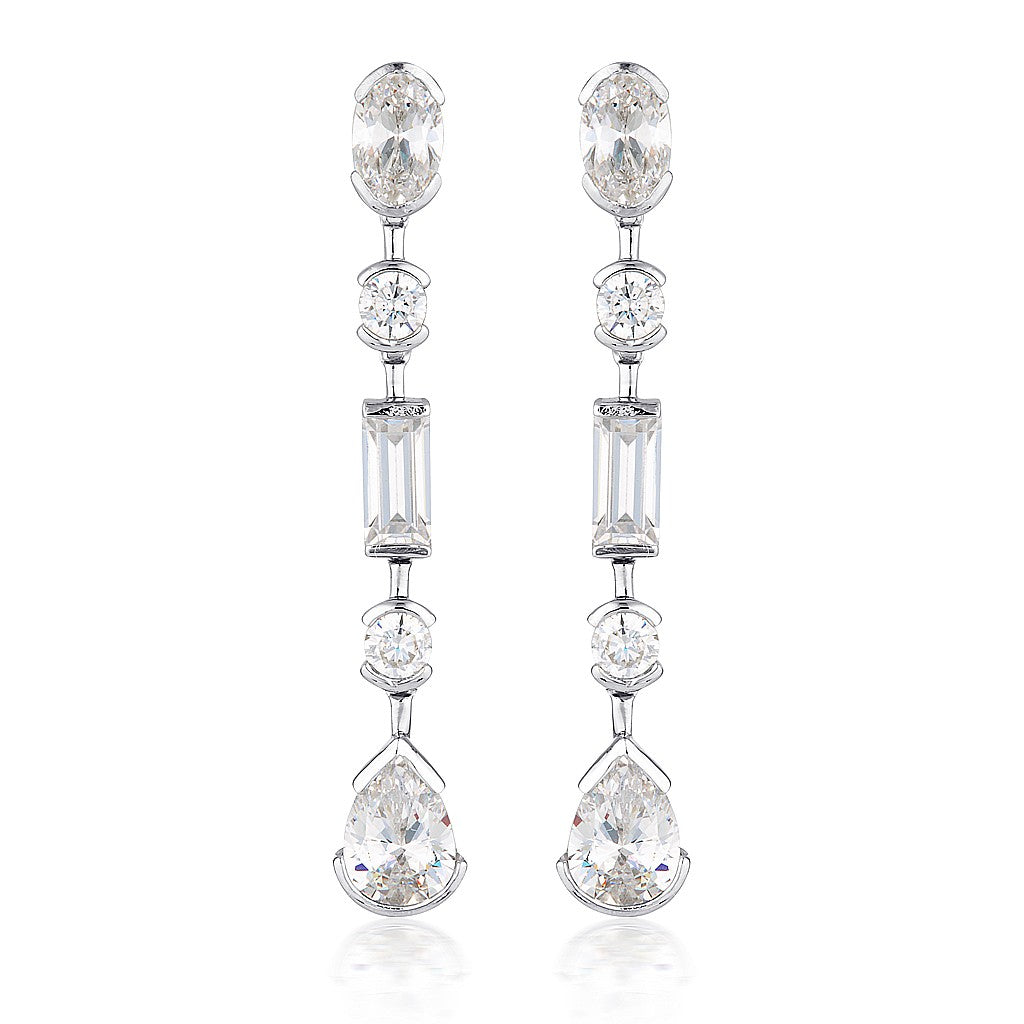 Mosaic Long Drop Silver Earrings