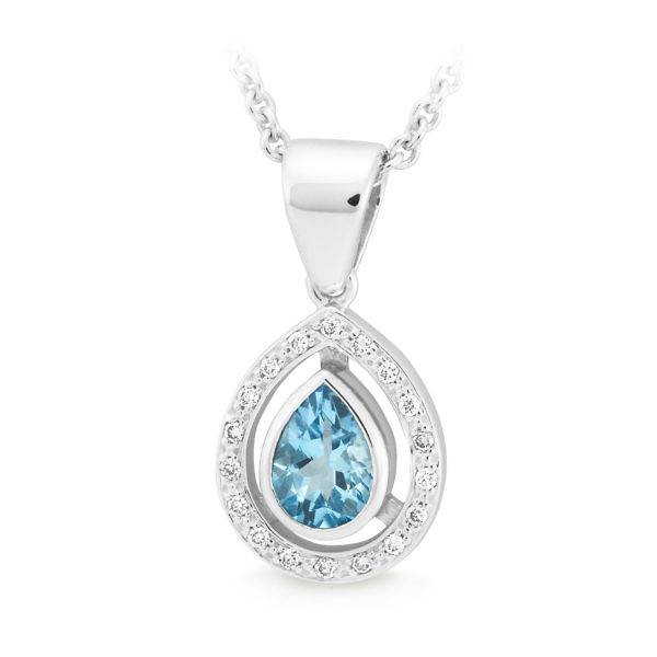 Aquamarine & Diamond Halo Pendant