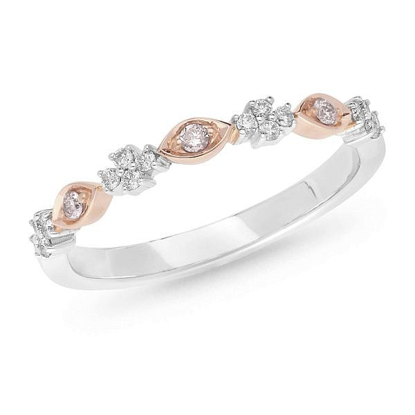 Pink & White diamond two tone wedding ring