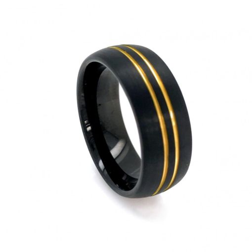 Tungsten Steel Ring with Black and Gold