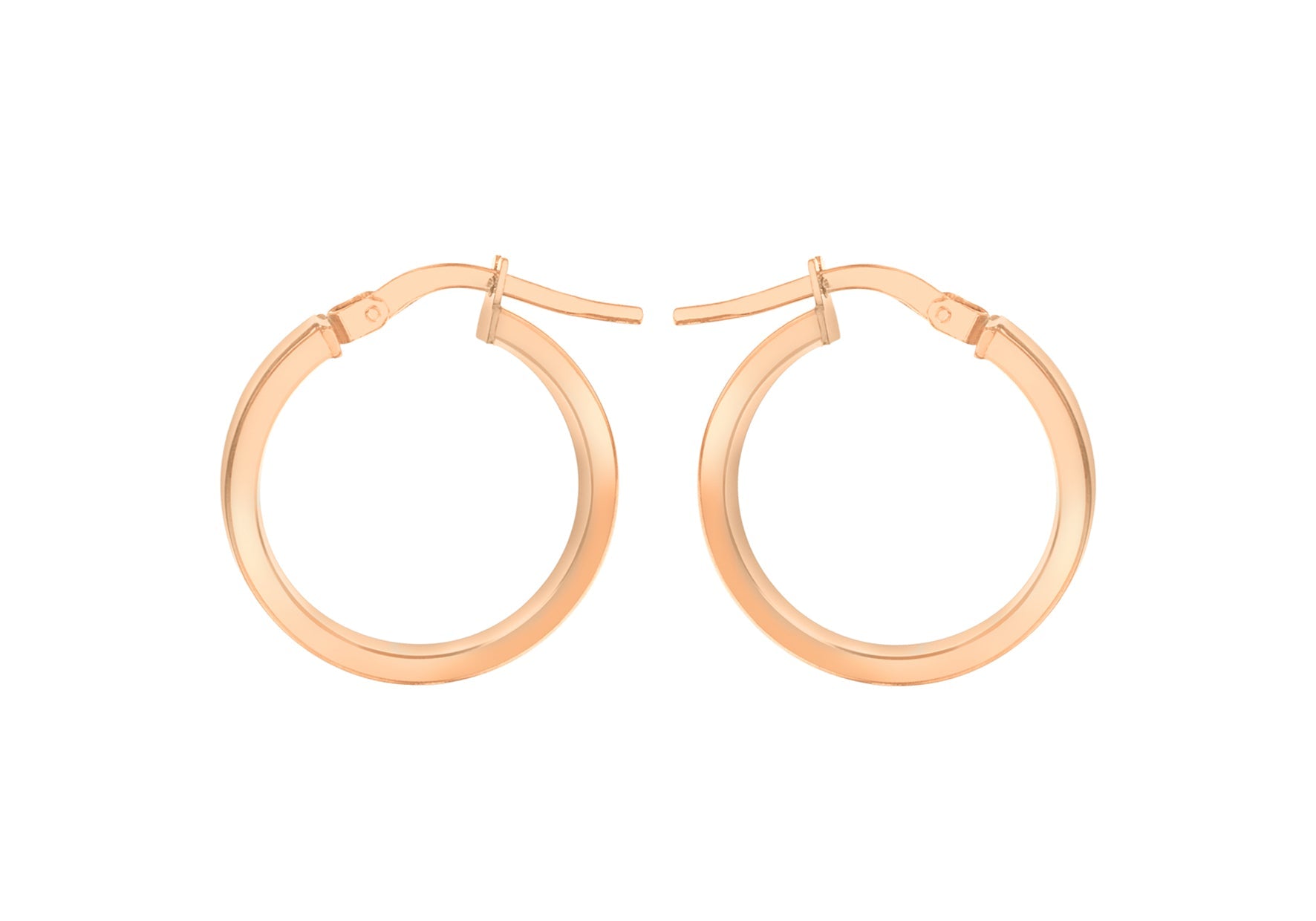 9ct Rose Gold 3mm Rectangular-Tube 15mm Hoop Creole Earrings