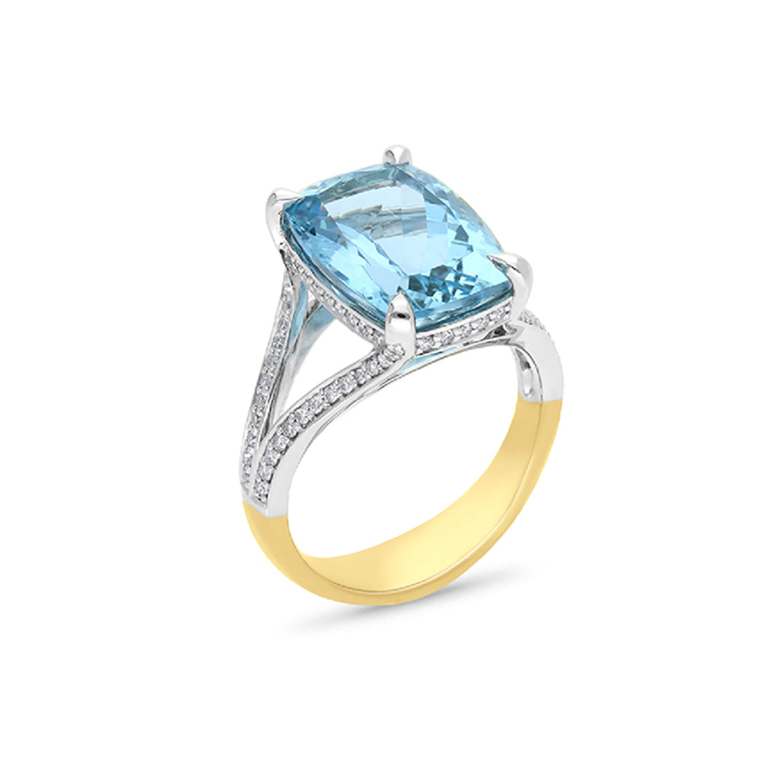 18ct Yellow & White Gold Aquamarine & Diamond Ring