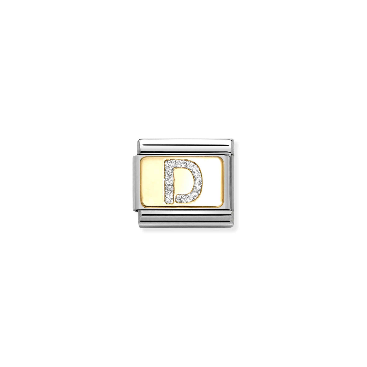 NOMINATION Composable Classic Link 030291/04 Silver Letter D in 18ct Gold & Glitter Enamel