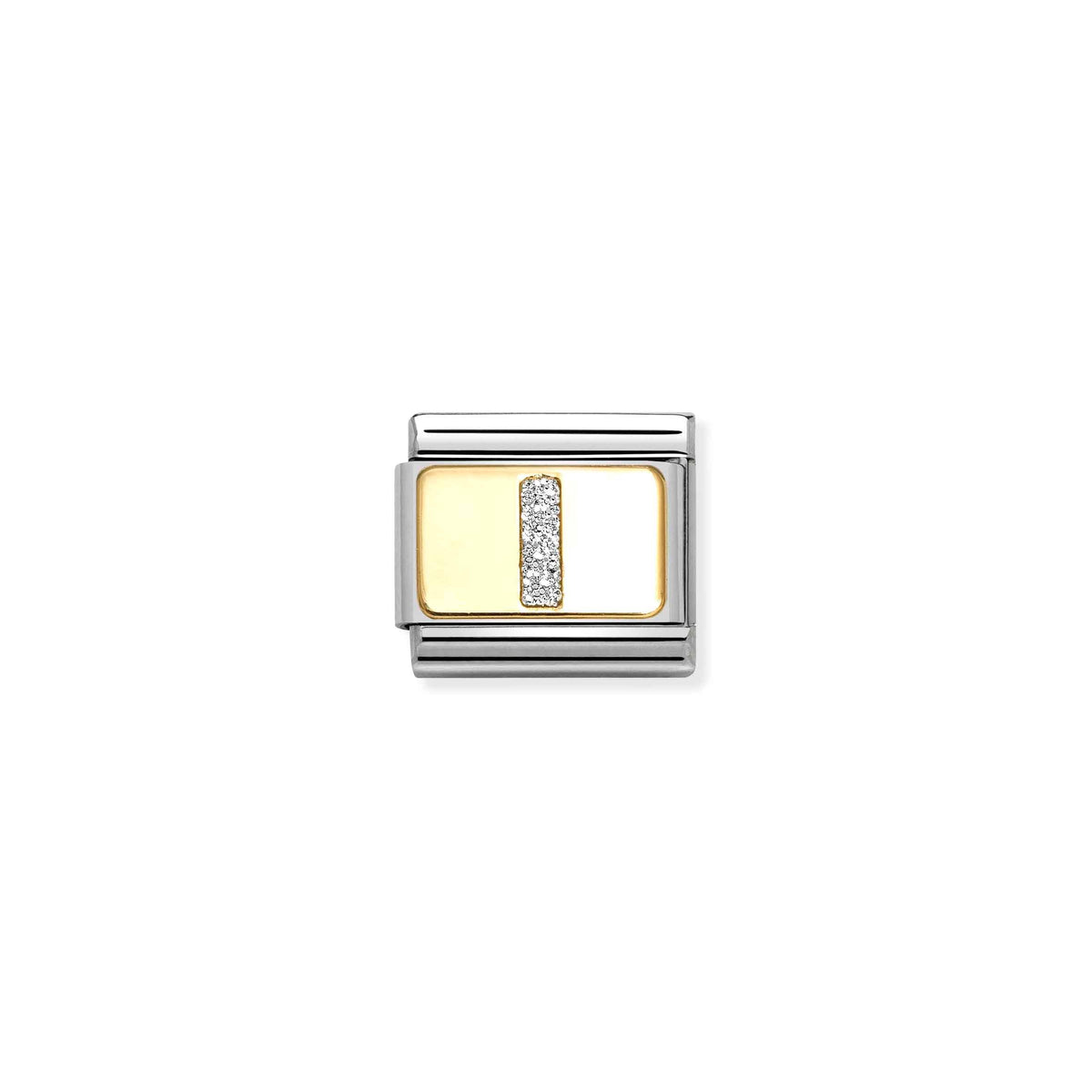 NOMINATION Composable Classic Link 030291/09 Silver Letter I in 18ct Gold & Glitter Enamel