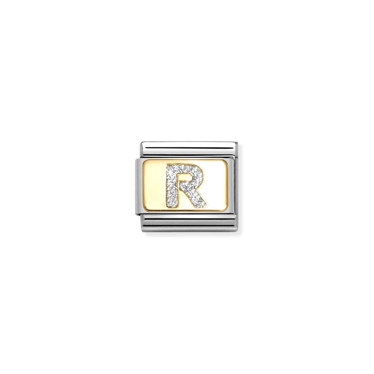 NOMINATION Composable Classic Link 030291/18 Silver Letter R in 18ct Gold & Glitter Enamel