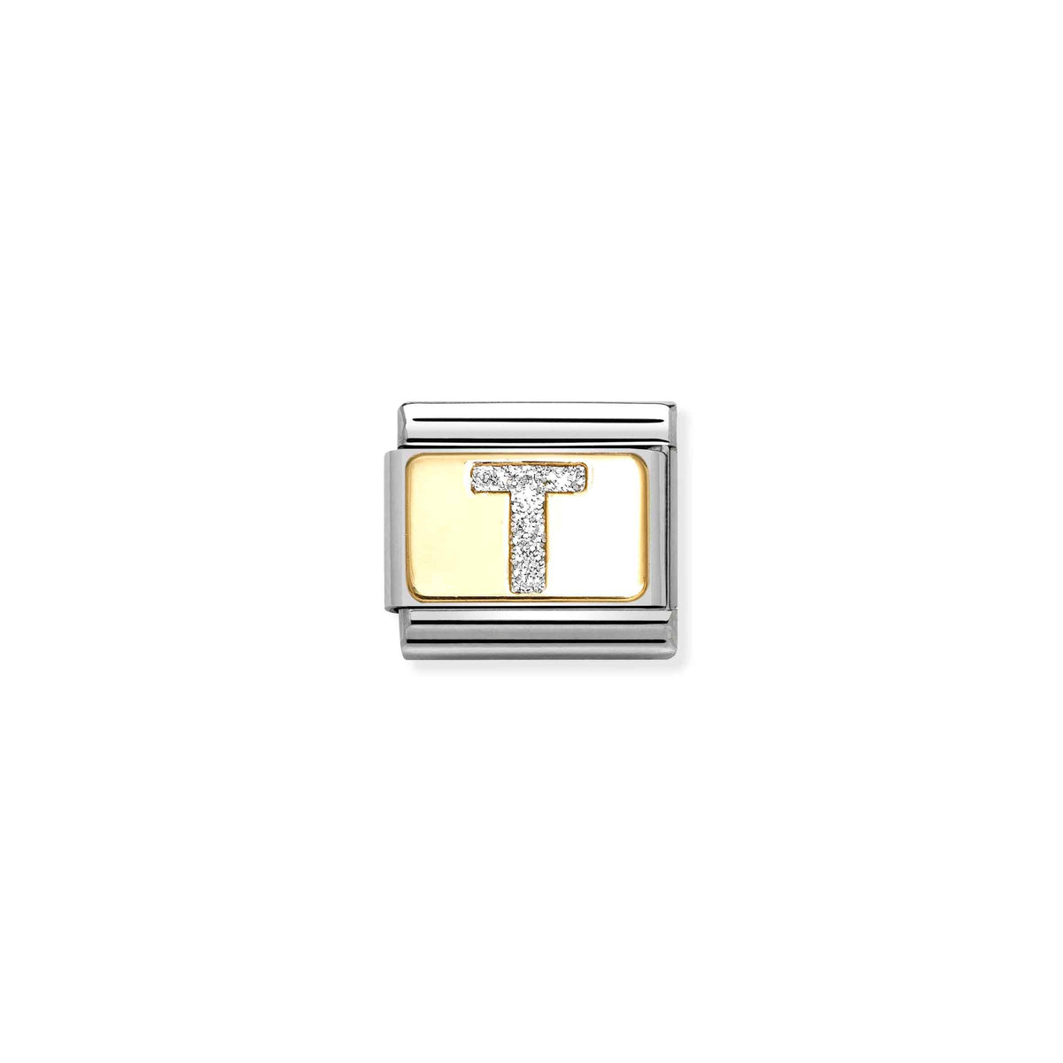 NOMINATION Composable Classic Link 030291/20 Silver Letter T in 18ct Gold & Glitter Enamel