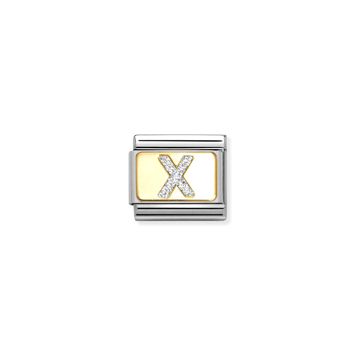 NOMINATION Composable Classic Link 030291/24 Silver Letter X in 18ct Gold & Glitter Enamel