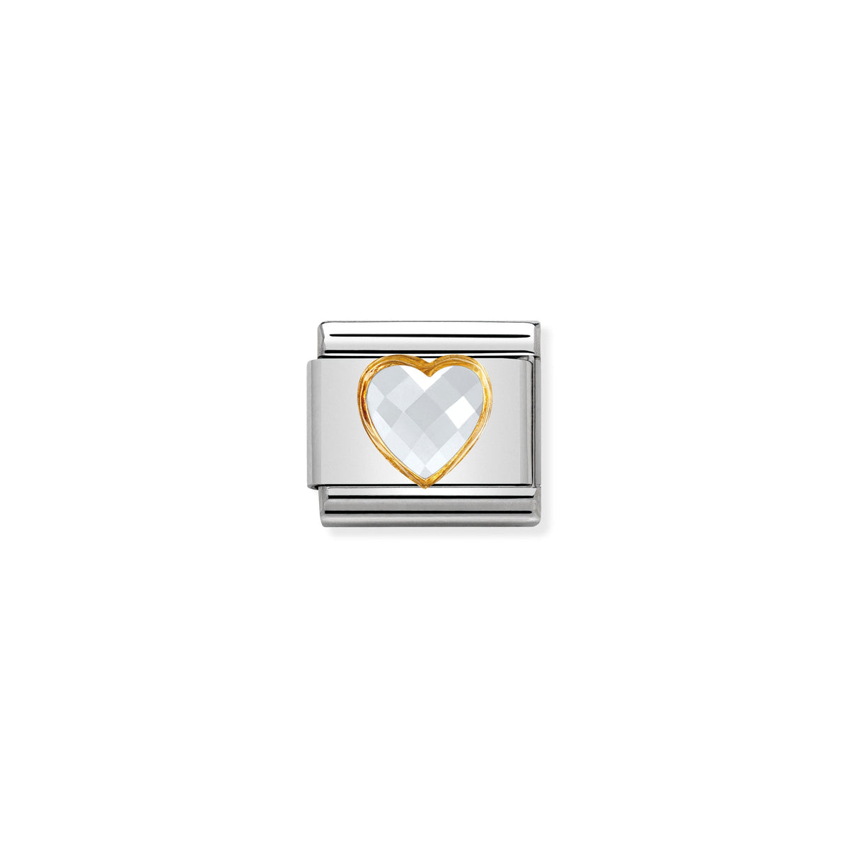 NOMINATION Composable Classic Link 030610/010 White Faceted Heart Cubic Zirconia in 18ct Gold