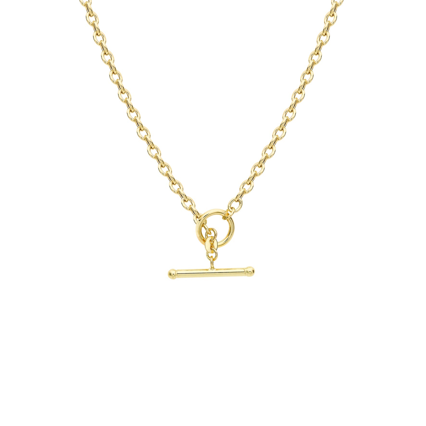 Glow 9ct Gold  Oval Belcher T-Bar Necklace 45cm