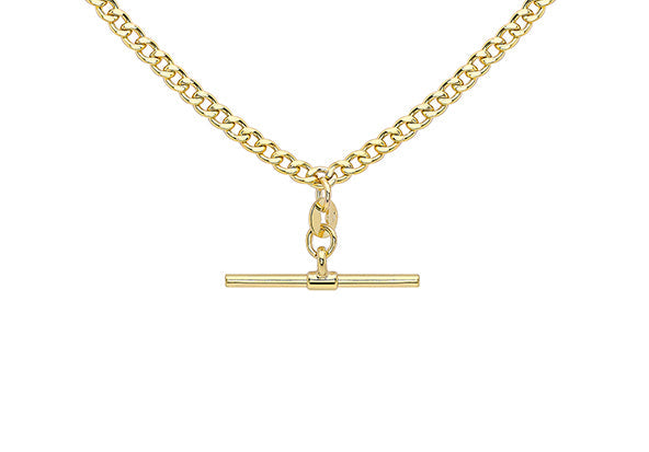 Glow 9ct Gold Hollow Curb Albert T-Bar Necklace 45cm