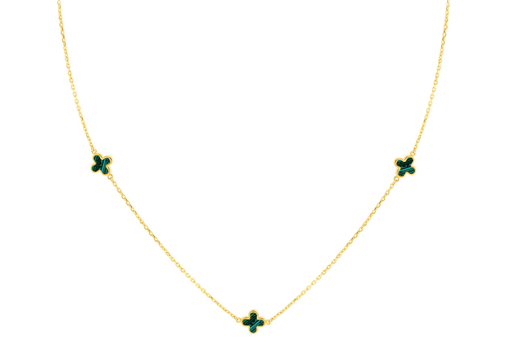 9ct Yellow Gold 3 Malachite Petal Necklace 40-42.5 cm
