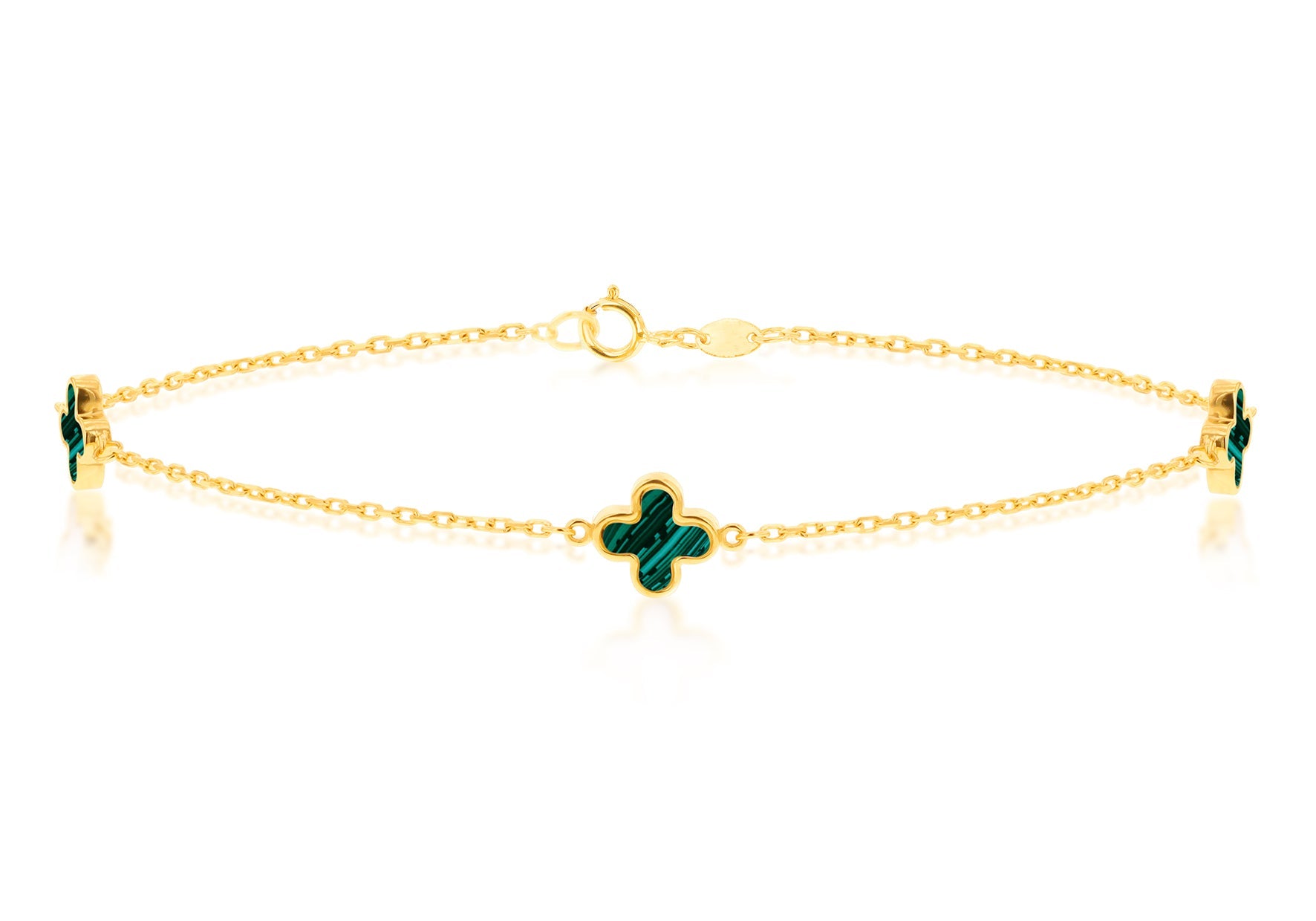 9ct Yellow Gold 3 Malachite Petal Bracelet 19 cm