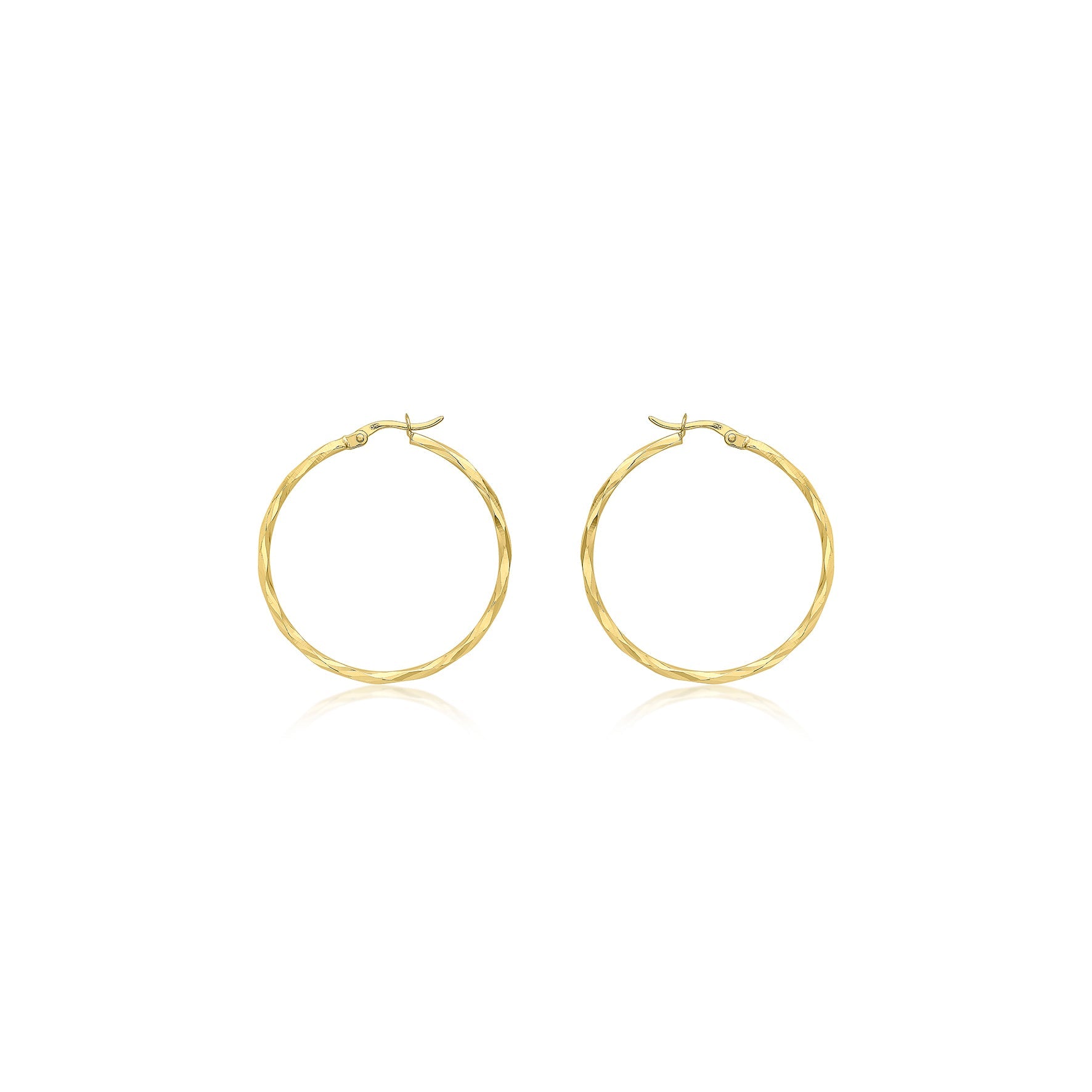 9ct Yellow Gold 33mm Diamond Cut Faceted Hoop Creole Earrings