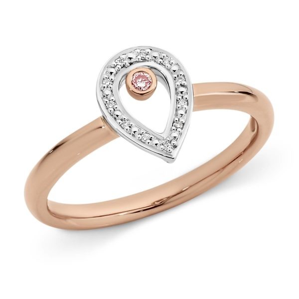 Pink and white diamond pear halo ring