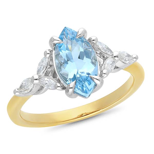 Aquamarine and Diamond Marquise Ring