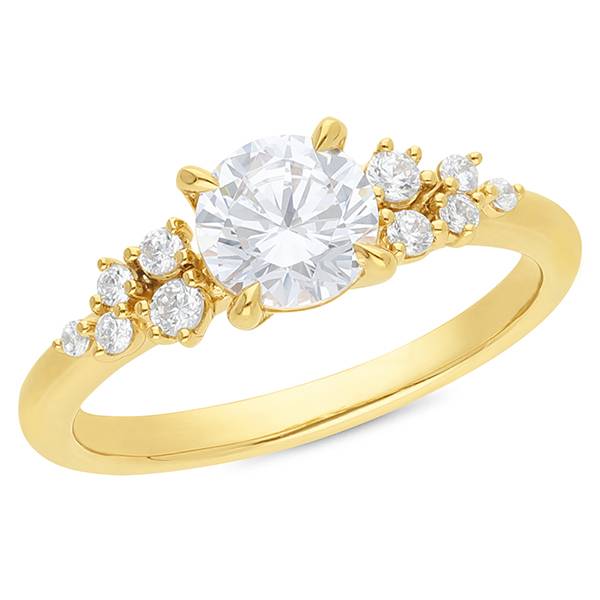 Round brilliant cut lab grown scatter engagement ring