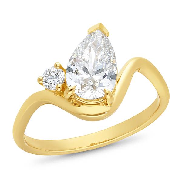 Pear cut and round brilliant abstract diamond ring