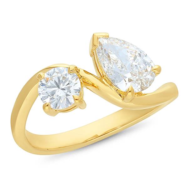'Toi et Moi' pear and round brilliant cut lab grown diamond ring