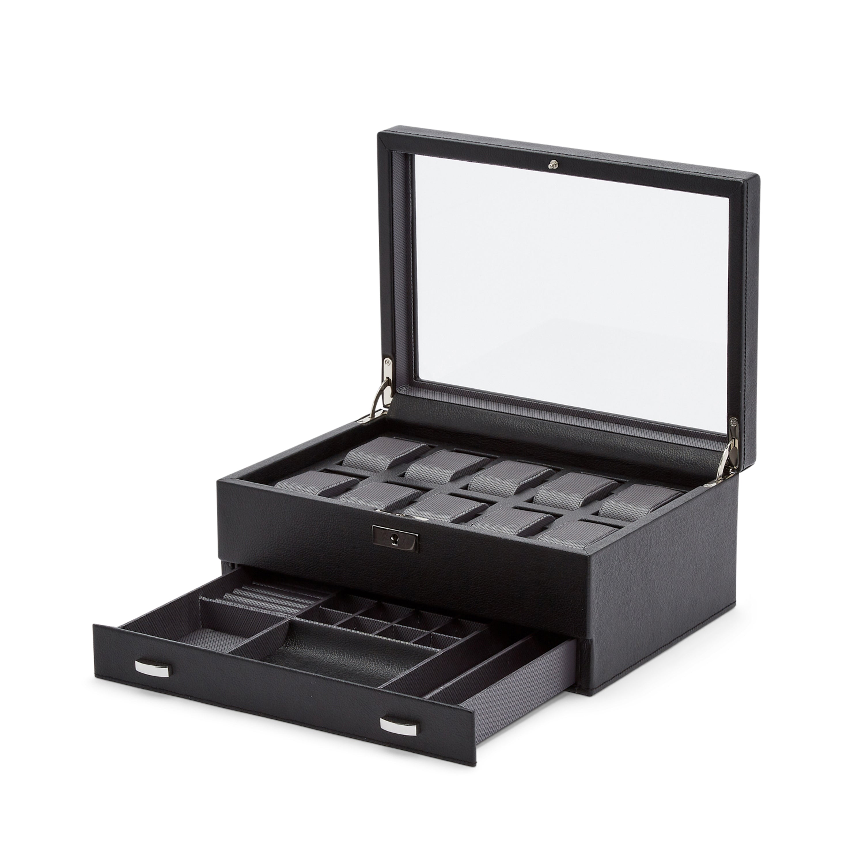 Wolf Viceroy 10 Pc Watch Box W/ Drawer Black
