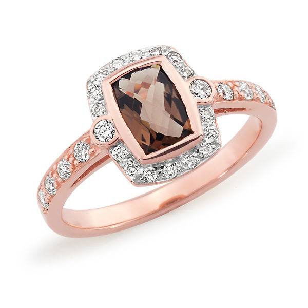 Smokey quartz & diamond halo ring
