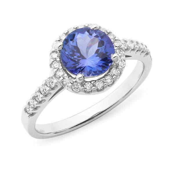 Tanzanite & diamond halo ring