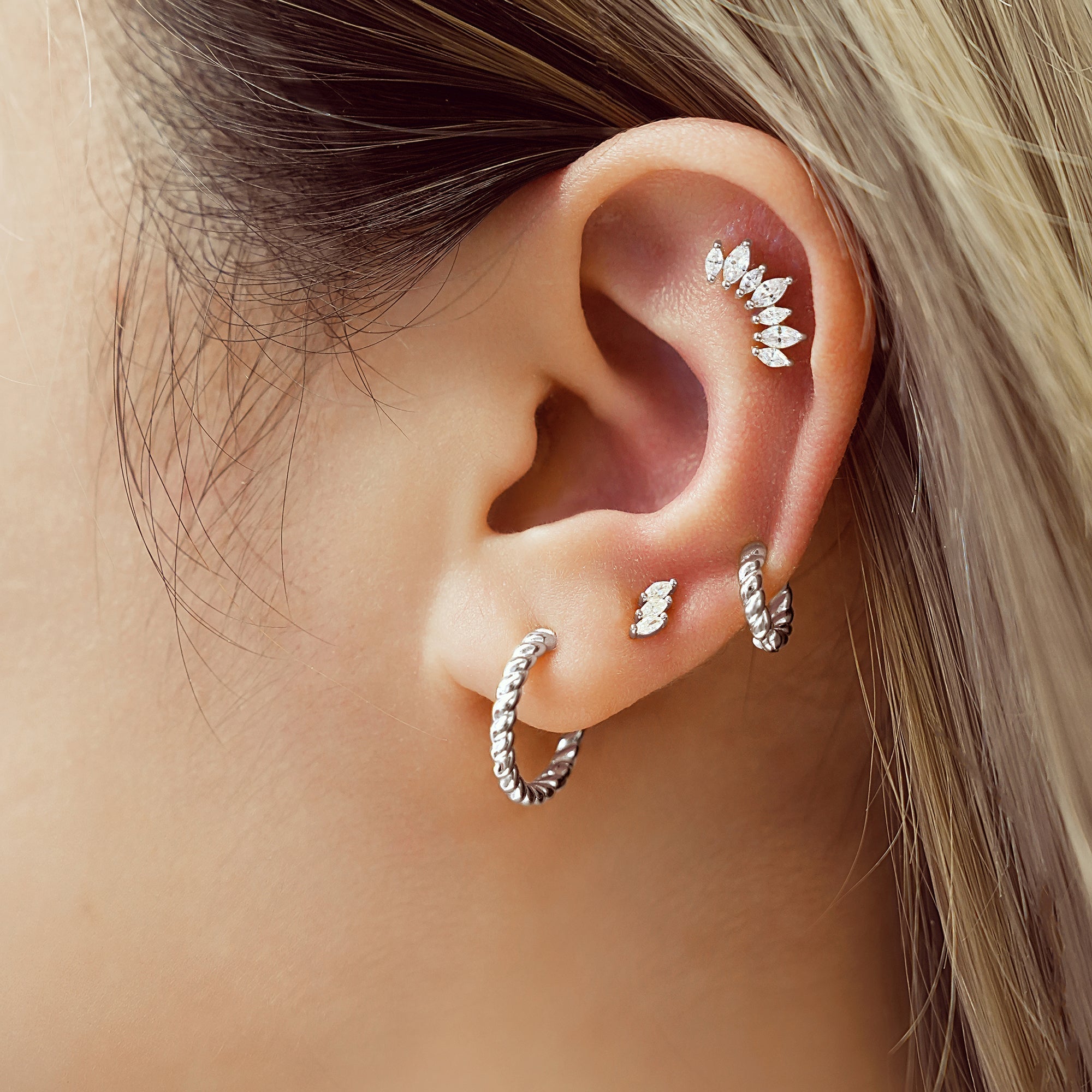 Ania Haie Silver Triple Marquise Stud Earrings