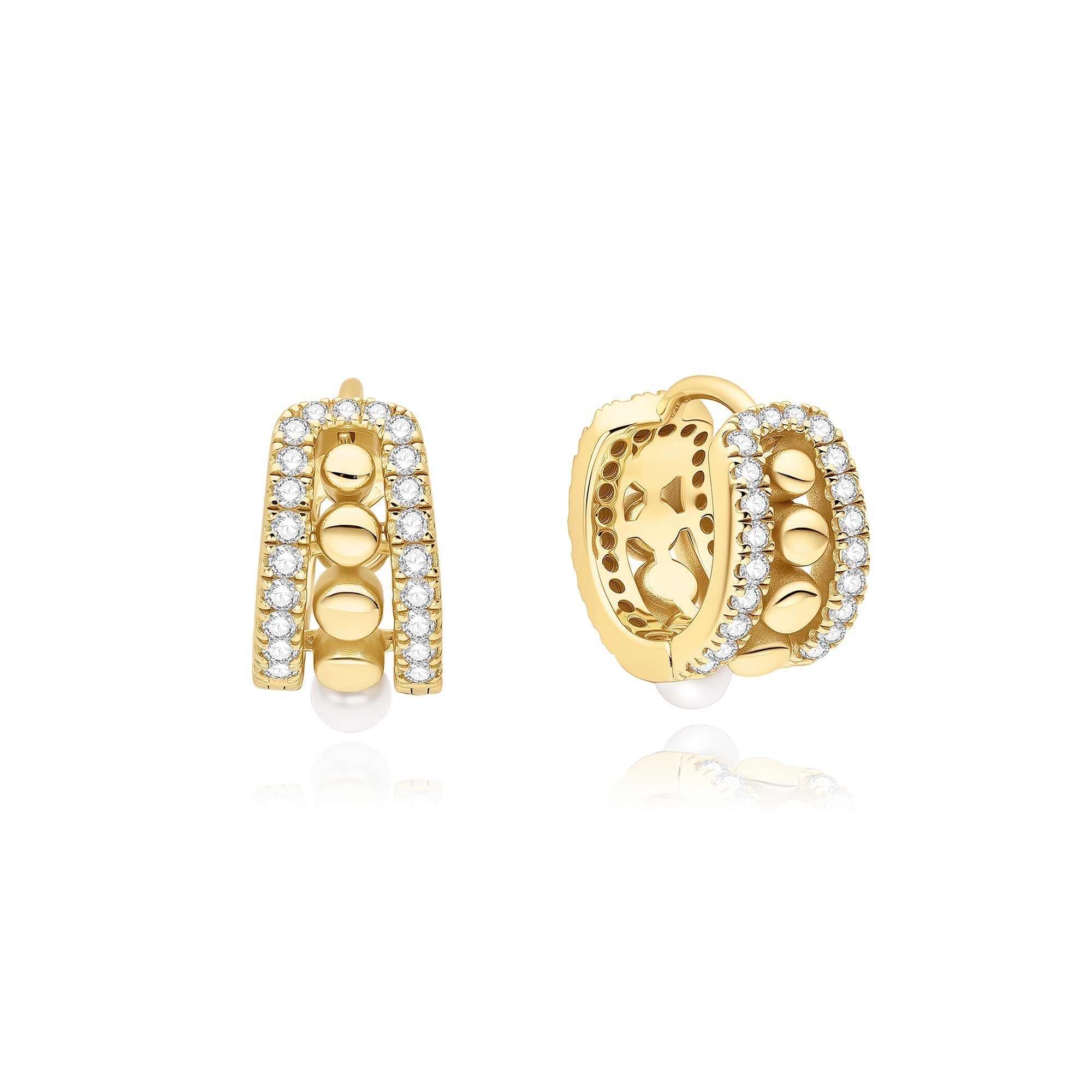 Ania Haie Gold Sparkling Shell Pearl Row Huggie Hoop Earrings