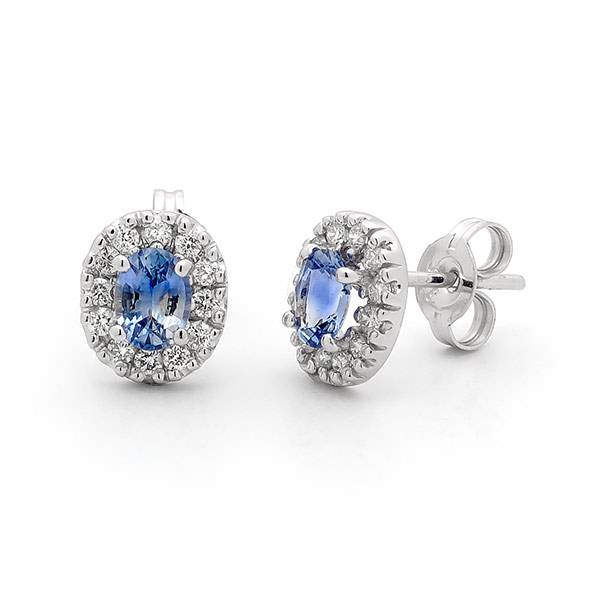 Ceylon sapphire & diamond halo stud earrings