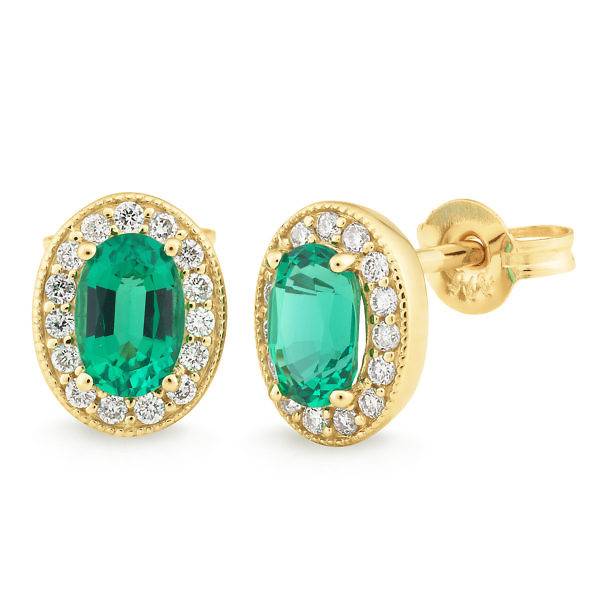 Lab-grown emerald & diamond halo stud earrings