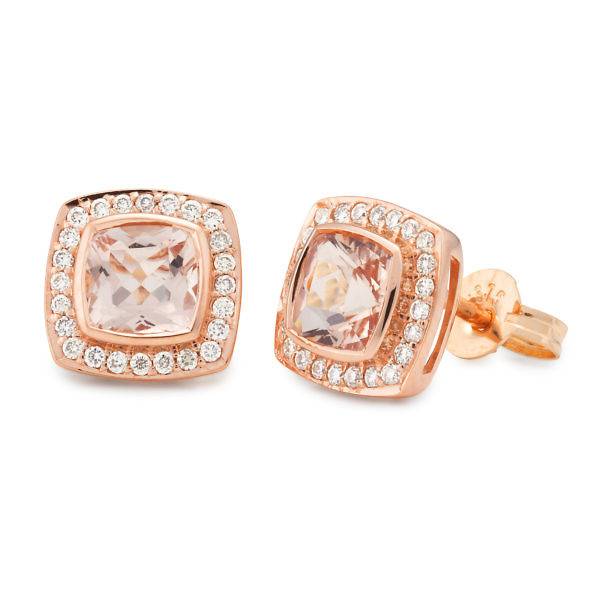 Morganite & diamond halo stud earrings