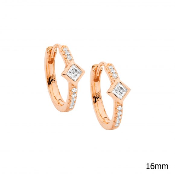 Rose Gold Plated Sterling Silver Cubic Zirconia Hoop Earrings