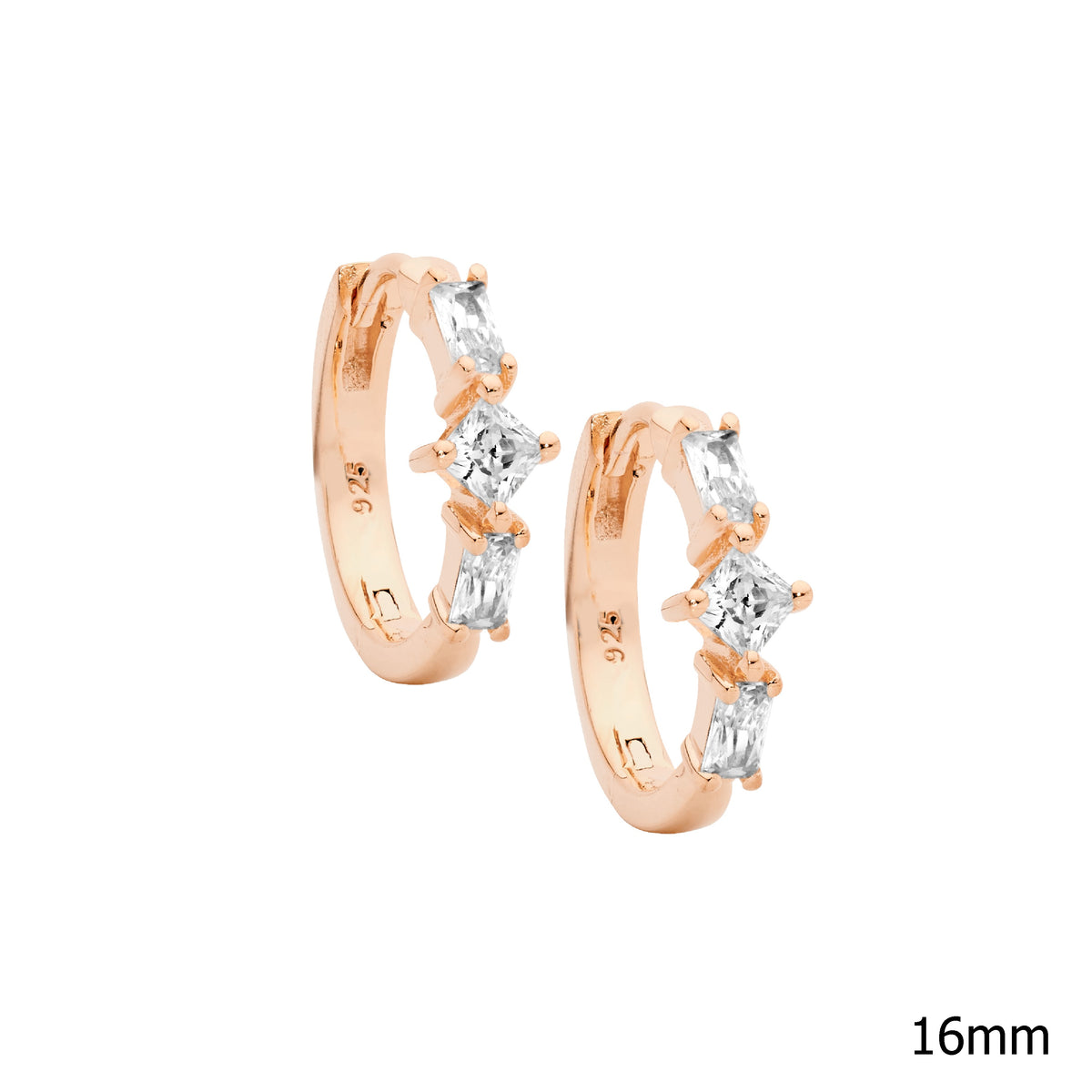 Rose Gold Plated Sterling Silver Cubic Zirconia Hoop Earrings