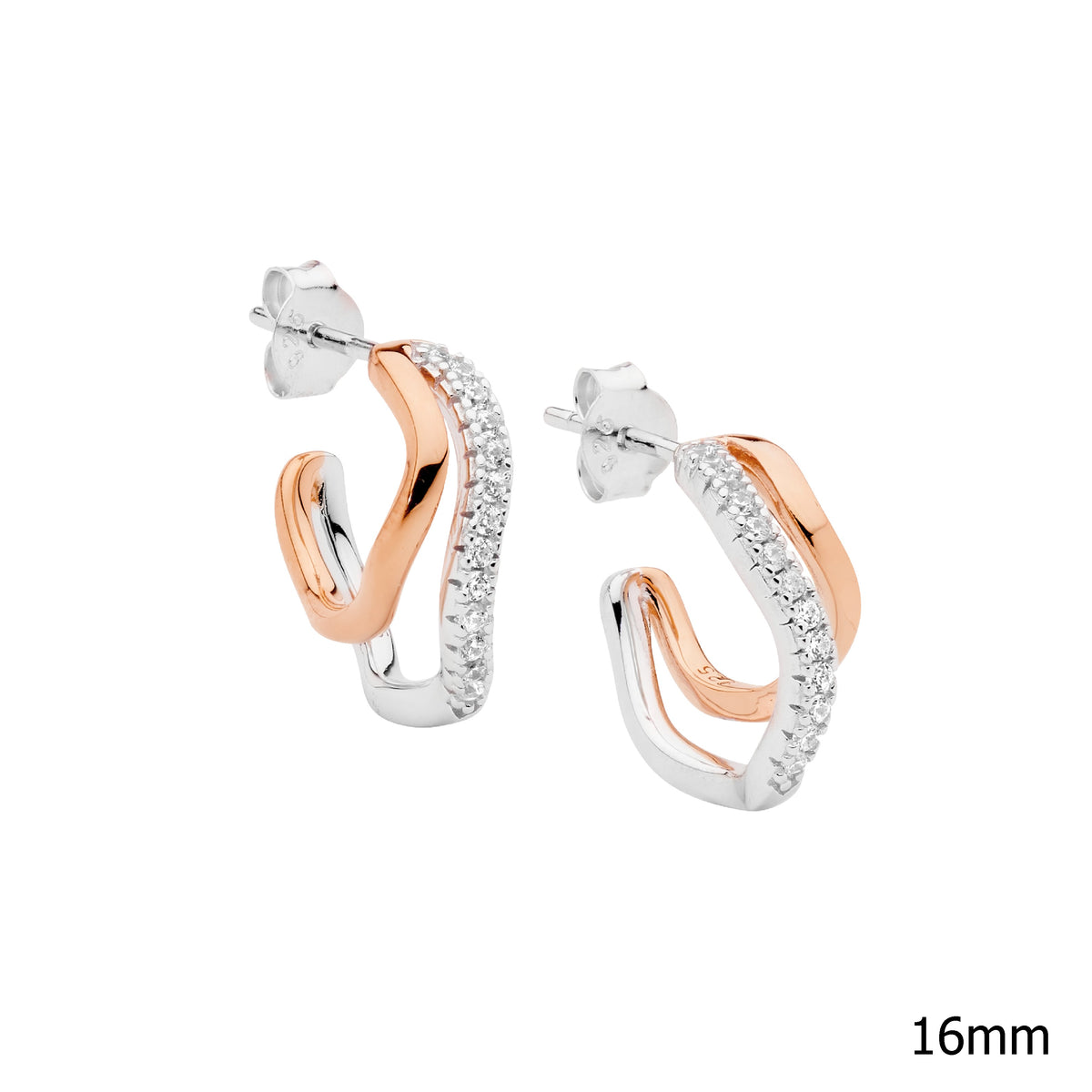 Rose Gold Plated Sterling Silver Cubic Zirconia Hoop Earrings