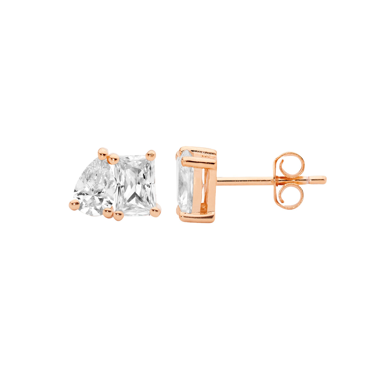 Rose Gold Plated Sterling Silver Cubic Zirconia Stud Earrings