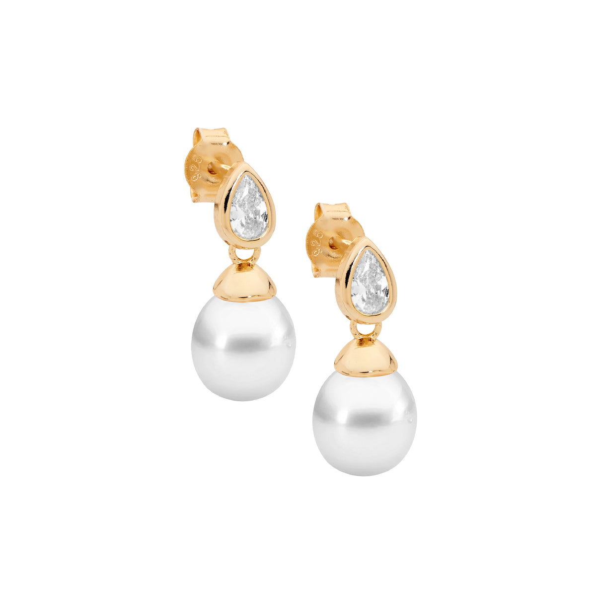 Gold Plated Sterling Silver Cubic Zirconia Pearl Earrings