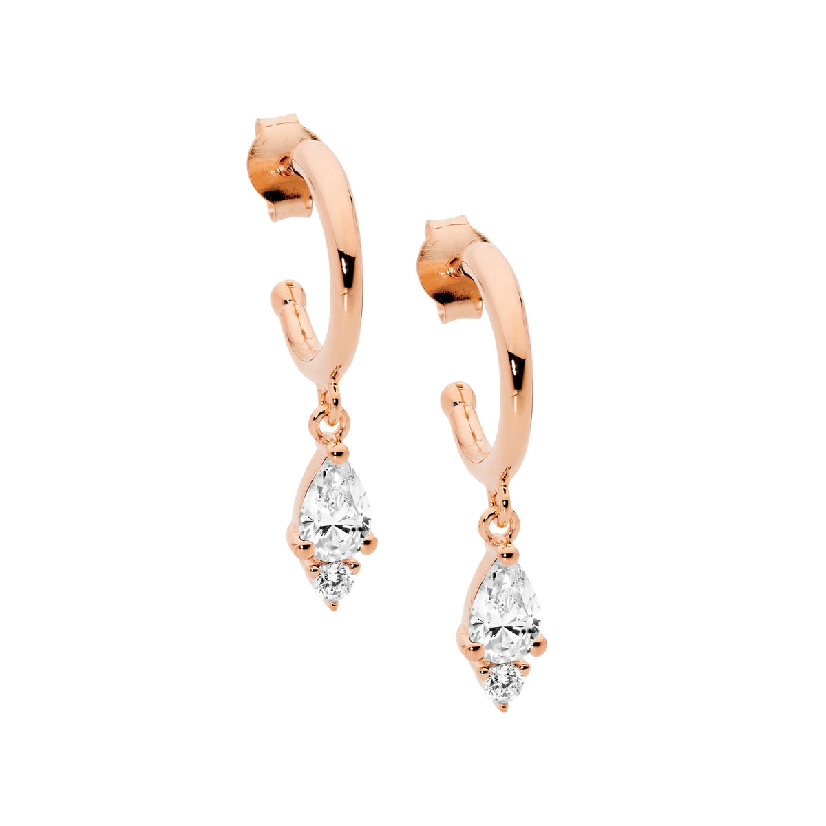 Rose Gold Plated Sterling Silver Cubic Zirconia Hoop Earrings