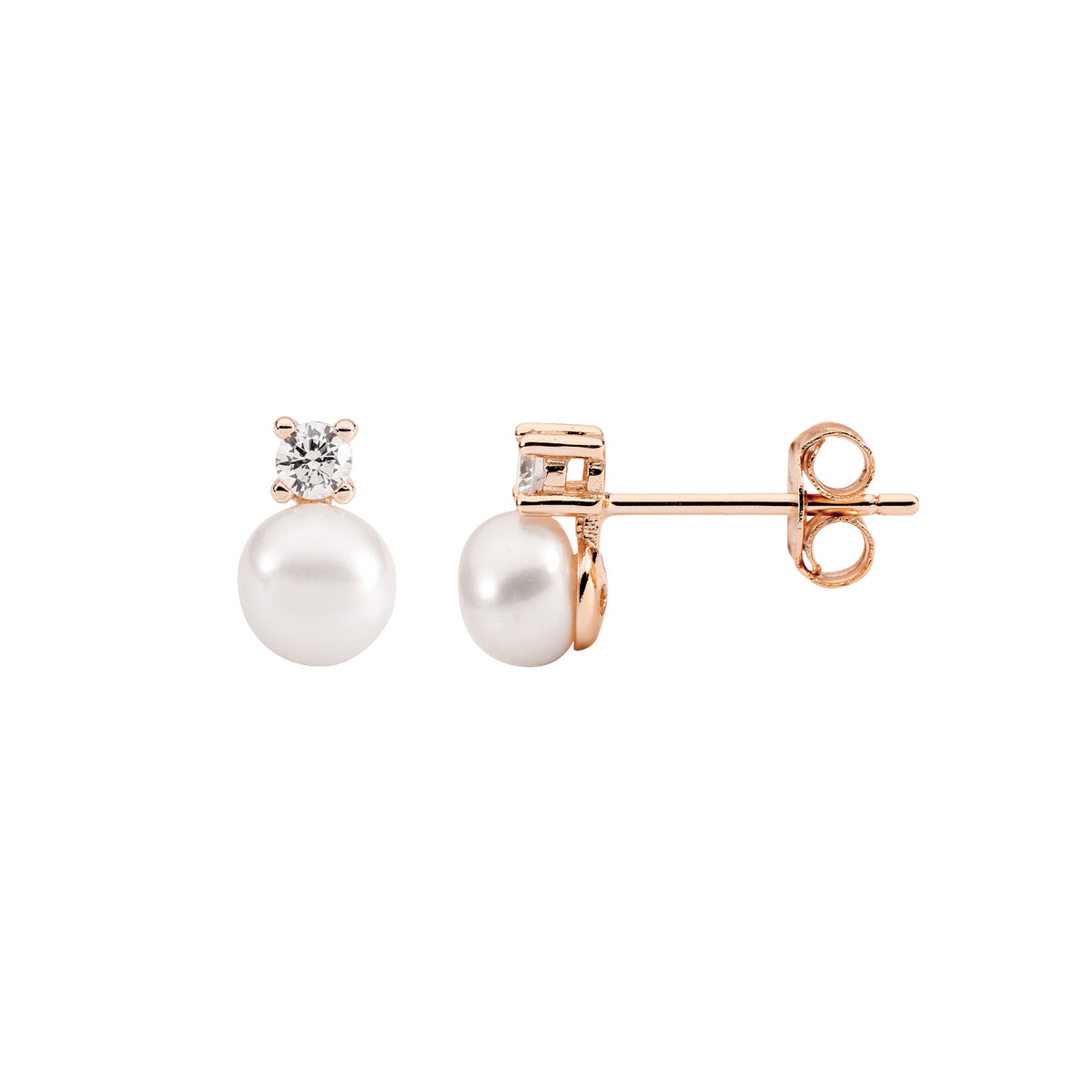Rose Gold Plated Sterling Silver Cubic Zirconia Pearl Earrings