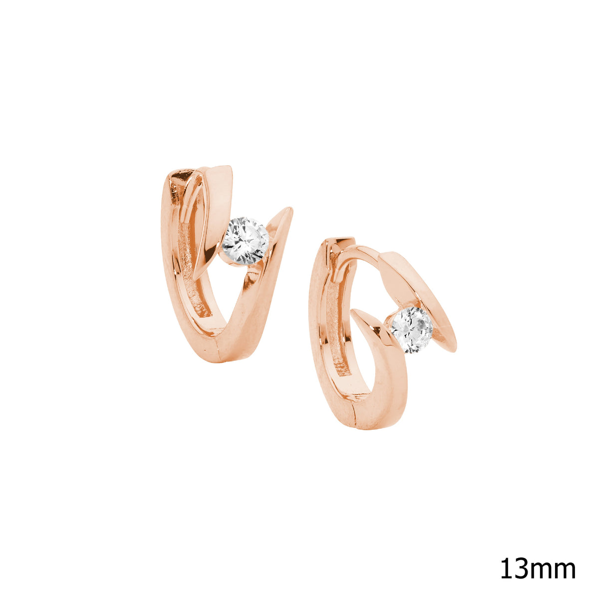 Rose Gold Plated Sterling Silver Cubic Zirconia Huggie Earrings