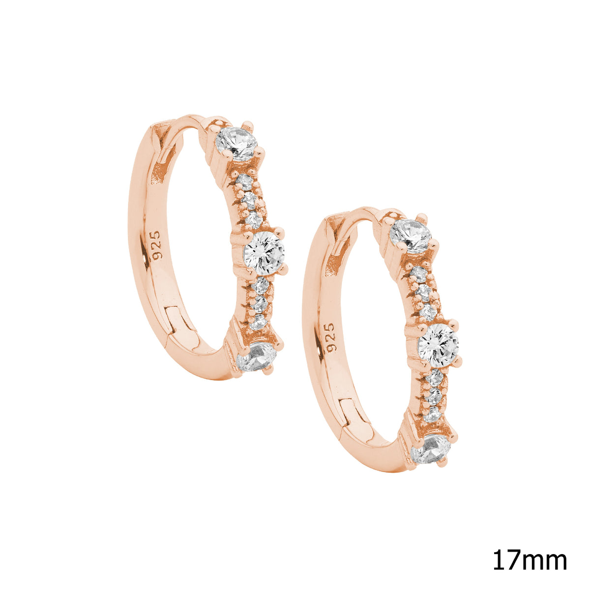 Rose Gold Plated Sterling Silver Cubic Zirconia Huggie Earrings