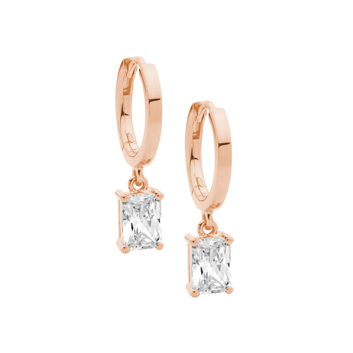 Rose Gold Plated Sterling Silver Cubic Zirconia Huggie Earrings