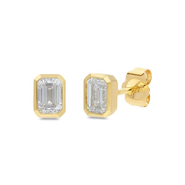 Bezel Set Emerald Cut Diamond Studs