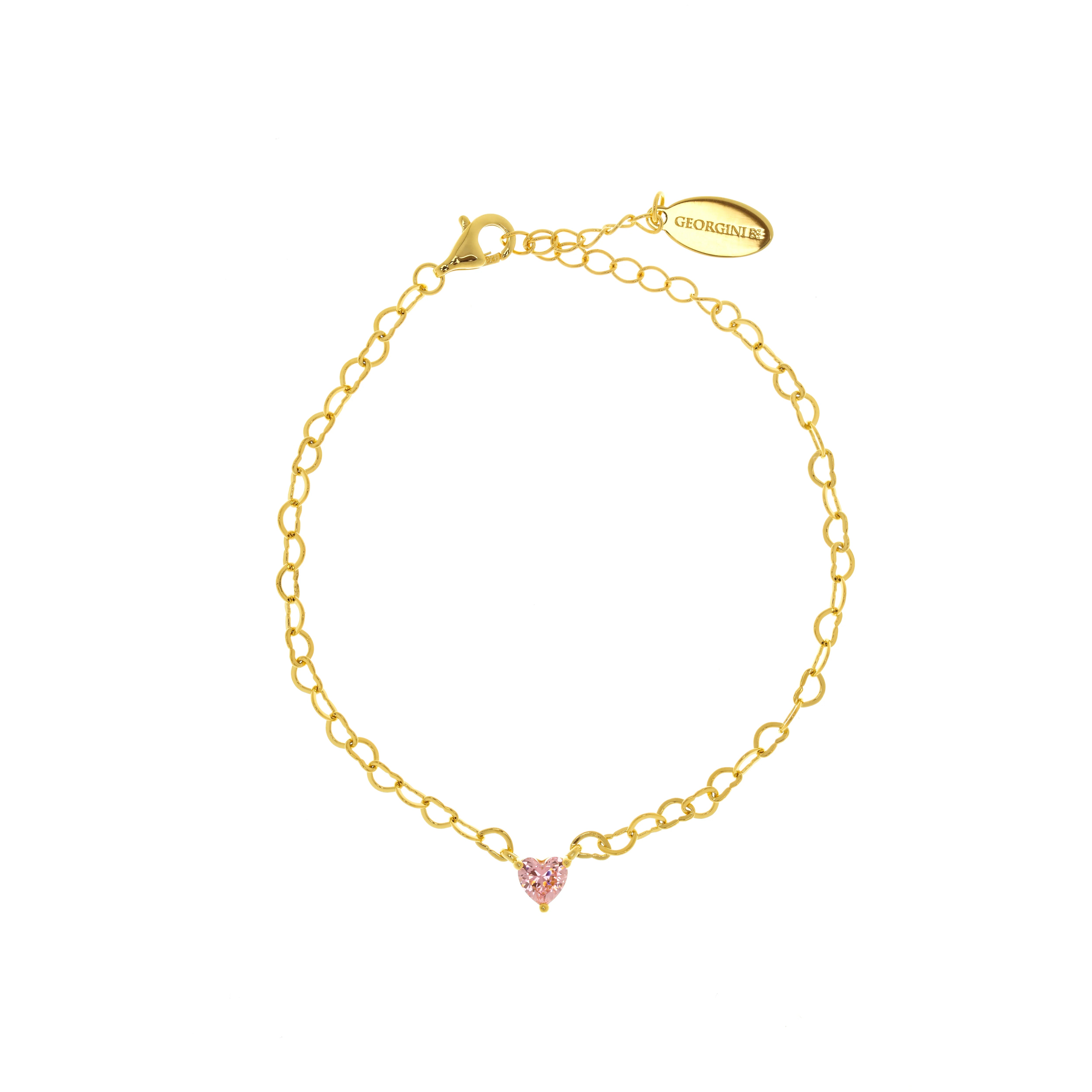 Georgini Sweetheart Heart Chain Bracelet Pink Gold